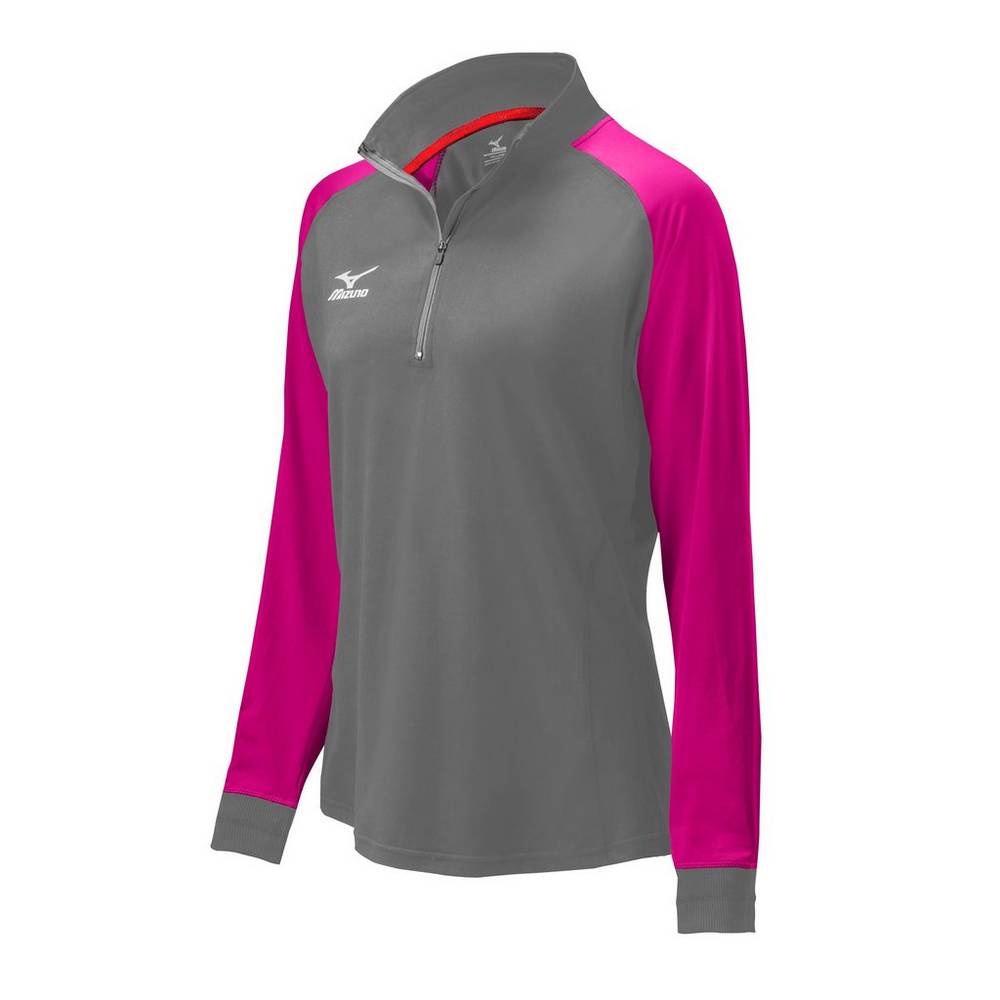 Womens Mizuno Prime 1/2 Zip Volleyball Jacket Grey/Pink/Black Philippines (NIGRVT491)